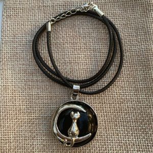 Black Onyx Crystal Cat Necklace Black Cat Necklace Kitty Cat Pendant Gothic Gift